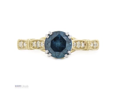 14K YELLOW/WHITE GOLD, BLUE DIAMOND, CLASSIC RING....