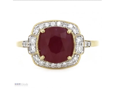 14K YELLOW GOLD, RUBY AND DIAMOND, VINTAGE INSPIRE...