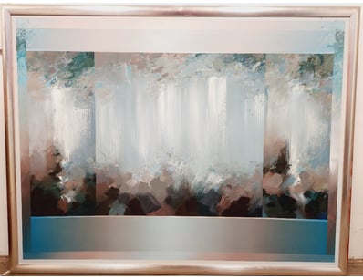 ABSTRACT LANDSCAPE OIL PAINTING WITH VERTICAL STRI...