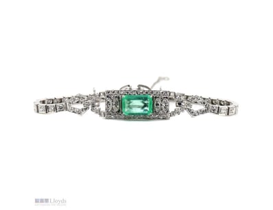 14K WHITE GOLD, 2.57CT COLOMBIAN EMERALD AND DIAMO...