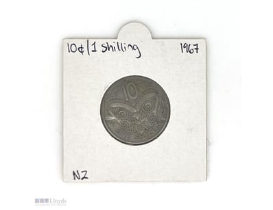 1 X 1967 NEW ZEALAND SHILLING (10C).       

Obver...