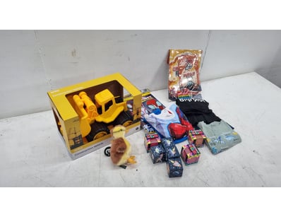 Bulk lot comprising children's toys and apparel. Y...