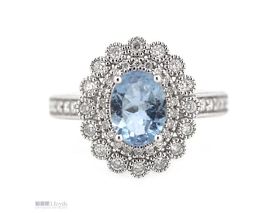 14K WHITE GOLD, SANTA MARIA BLUE AQUAMARINE AND DI...