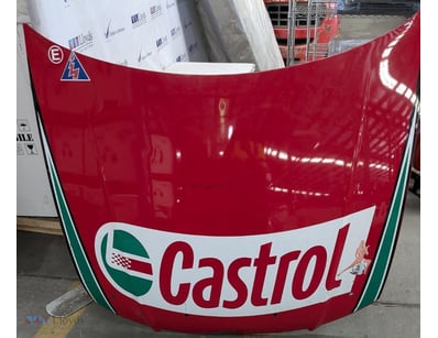 CASTROL VINTAGE RACING CAR HOOD PANEL WITH SPONSOR...