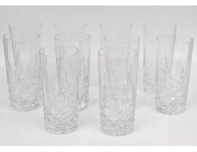SET OF TEN CUT CRYSTAL HIGHBALL GLASSWARE DRINKING...