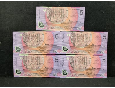 AUSTRALIAN $5 POLYMER NOTES - SEQUENTIAL SERIAL NU...
