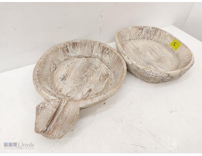 Pair of whitewashed wooden serving bowls 53cm x 42...