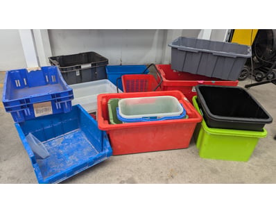 Bulk lot of plastic storage crates and containers ...