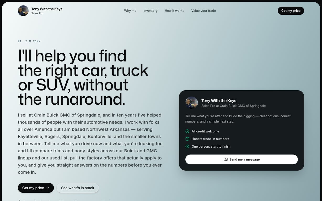 Tony With the Keys's car sales website on Dealer Duo