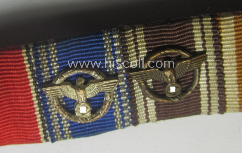 Unusually encountered, longer-sized- (ie. 9-pieced!) WWI- (ie. TR-period and/or N.S.D.A.P-) related ribbon-bar (ie. 'Feld- o. Bandspange') showing amongst others two 'N.S.D.A.P.-Dienstauszeichnungen der 2. u. 3. Stufe'