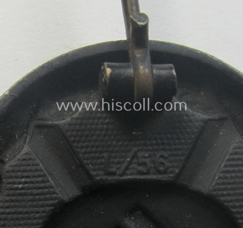 Neatly maker- (ie. 'L/56'-) marked example of a black-class wound-badge (or: 'Verwundeten-Abzeichen in Schwarz') being an example that was produced by the maker (ie. 'Hersteller') named: 'Funcke & Brüninghaus'