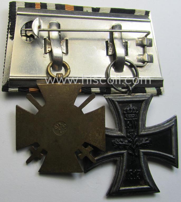 Attractive, WWI-period so-called: 'Doppelspange' (being of the 'detachable-pattern') showing resp. an: 'EK II. Klasse' and a: 'FKK 1914-18 mit Schw.' and that comes as recently found