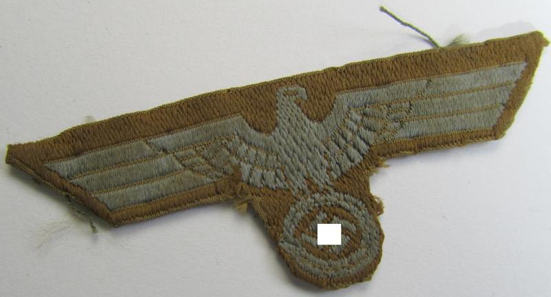 Attractive, WH (Heeres) 'tropical-issued' (ie. DAK or: 'Deutsches Afrika Korps'-related-) cap-eagle being an example as was executed in neat so-called: 'BeVo'-weave style (and that comes in a clearly used- and pre-confectioned- ie. once cap-att...