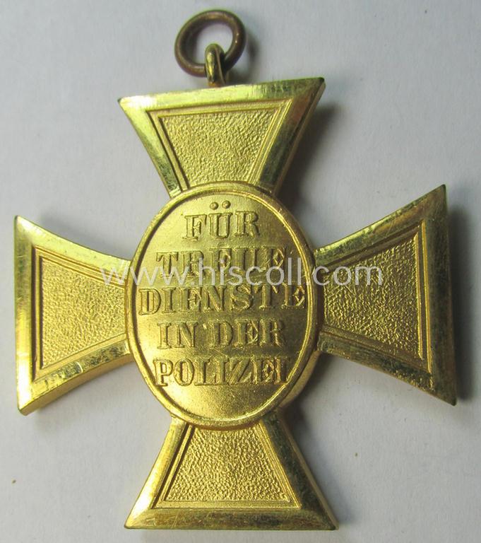 Superb, golden-class 'Polizei-Dienstauszeichnung 1. Stufe' (or: police loyal-service medal first-class) that comes with its accompanying (and scarcely seen!) ribbon (ie. 'Bandabschnitt')