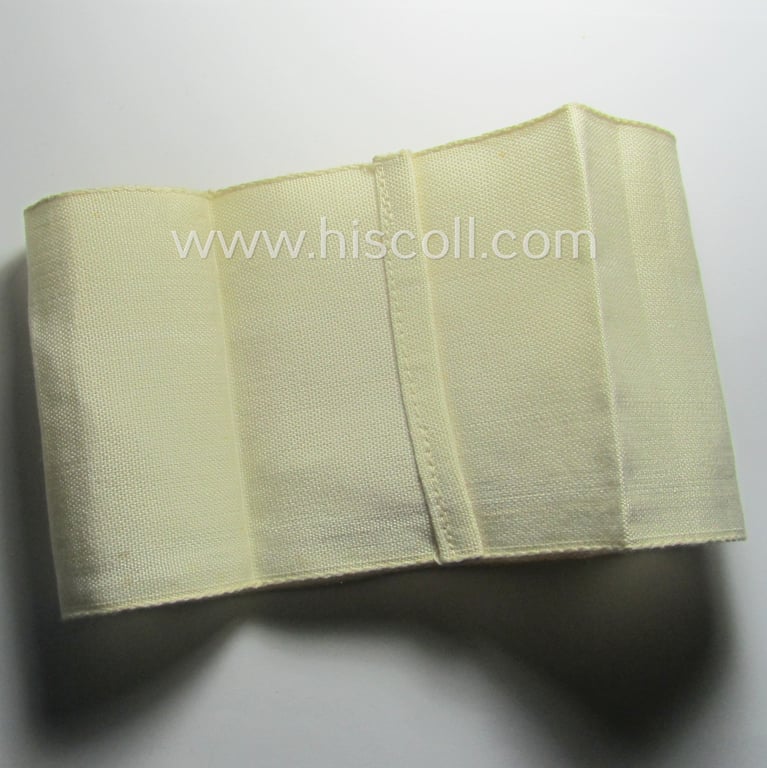 WH (Heeres) related, linnen-based- and/or neatly 'machine-embroidered', beige-white-coloured DRK- (ie. 'Deutsches Rotes Kreuz'-) armband (ie. 'Armbinde') as was intended for the staff-members serving as medical orderly