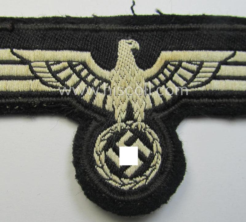 Attractive - and very unusual! - WH (Heeres) 'Panzer'-breast-eagle as executed in 'BeVo'-type-pattern and pre-mounted on black-coloured wool as was specifically intended for usage by soldiers (ie. NCOs) on their 'wrap-around'-tunics