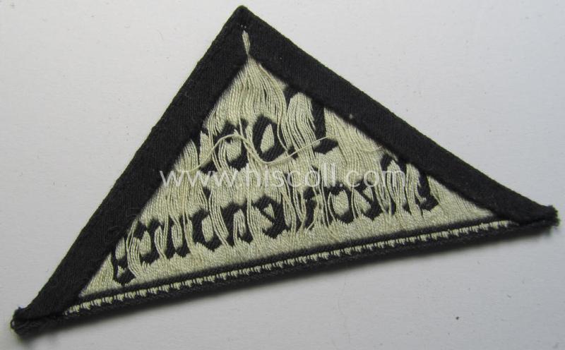 Superb - and rarely seen! - 'HJ' ('Hitlerjugend') ie. 'BDM' (or: 'Bund Deutscher Mädel') district-triangle (ie. 'Gebietsdreieck') entitled 'Nord Mecklenburg' (being a used- ie. once tunic-attached example that misses its 'RzM'-etiket)