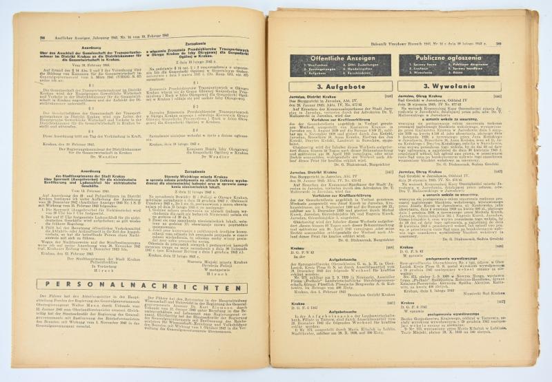 German Generalgoverment Newspaper 'Amtlicher Anzeiger'