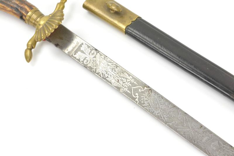 German WW1 Etched Hirschfanger Jager Quillback Hunting Dagger