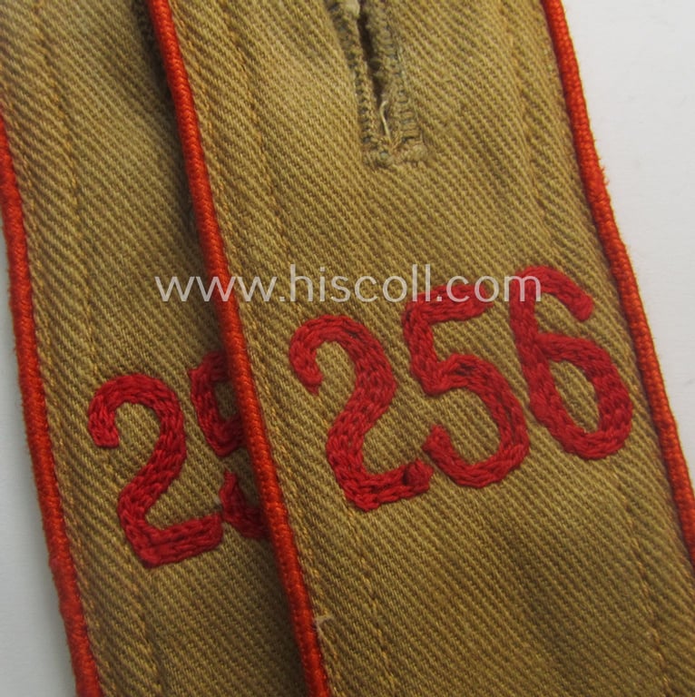 Pair of early-pattern, 'HJ'- (ie. 'Hitlerjugend'-) shoulderstraps for usage by a: 'Hitlerjunge' who was attached to the: 'Oberbann 1 - Bann 256' (Bann 256 = 'Bann Northeim' situated in the 'Gebiet Nord Niedersachsen')
