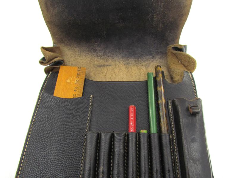 Wehrmacht Black Leather Map Case-Meldetasche