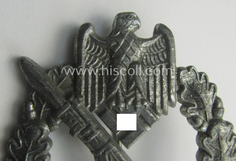 WH (Heeres- ie. Waffen-SS) 'Infanterie-Sturmabzeichen in Silber' (or: silver-class IAB) being a neatly maker- (ie. 'JFS'-) marked example that comes in a truly issued- ie. moderately worn, condition