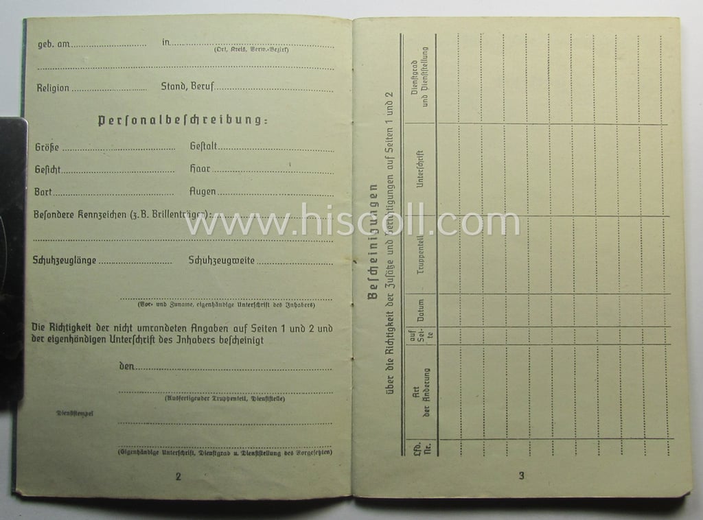 'Virtually mint- ie. unissued'- example of a: WH (Luftwaffe) 'Soldbuch' (ie. pay-book)