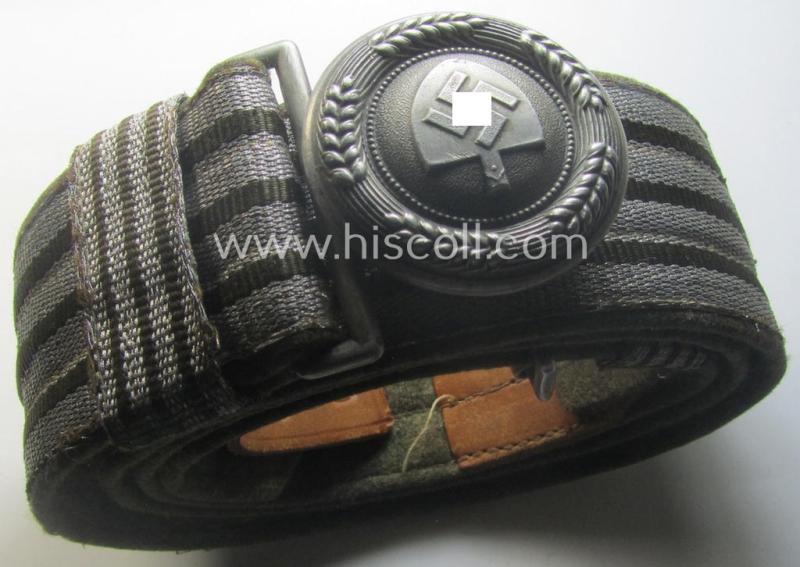 RAD (ie. 'Reichsarbeitsdienst') 'standard-pattern', officers'-dress-model aluminium-based belt-buckle and accompanying 'brocade'-based belt (ie. 'Paradefeldbinde für Offiziere des Reichsarbeitsdienstes')