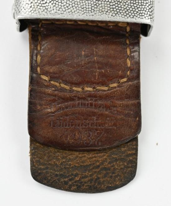 German WH Combat Beltbuckle with Leather Tab 1937 'Overhoff & Cie'