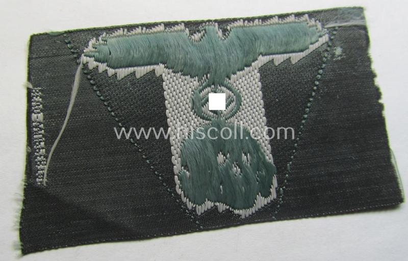 Superb, Waffen-SS field-grey-coloured, M43-pattern cap-trapezoid as was intended for usage on the M43-model field-caps (ie. 'Einheitsfeldmützen') being a 'BeVo-Wuppertal'-marked example that comes in a 'virtually mint- ie. unissued', condition