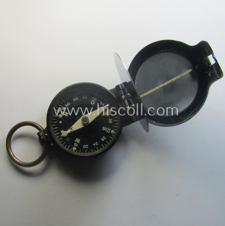 'Standard-issue'-pattern and/or (typical) black-coloured (and/or partly aluminium-based!), WH compass (ie. 'Marschkompass') being a non-marker-marked example that is individually numbered: '71638'