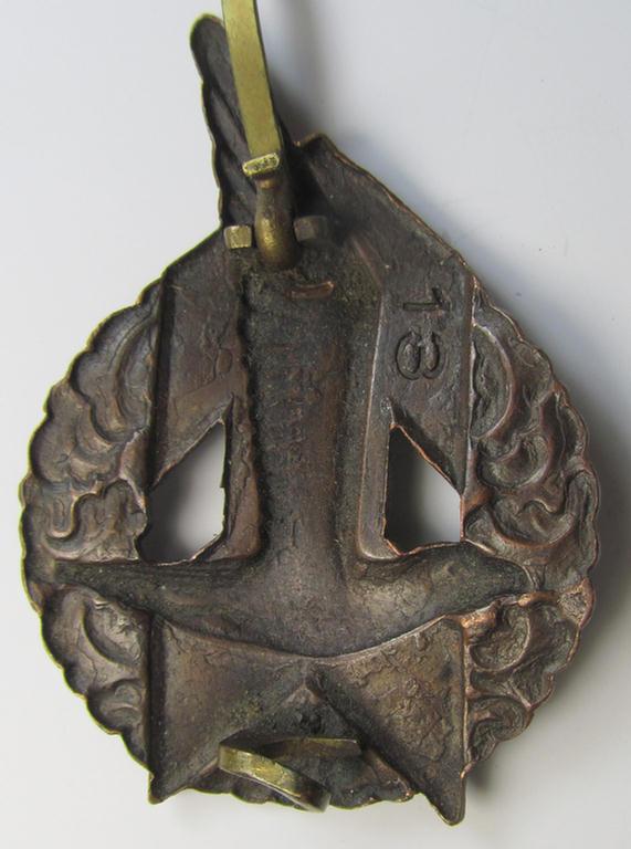 Attractive - and presumably Dutch-produced! - example of a (male) NJS- (or: 'Nationale Jeugdstorm'-) related youth-sports-badge of the bronze-class (being an attractive example that shows a unique- and very low engraved serial-number that reads '1...