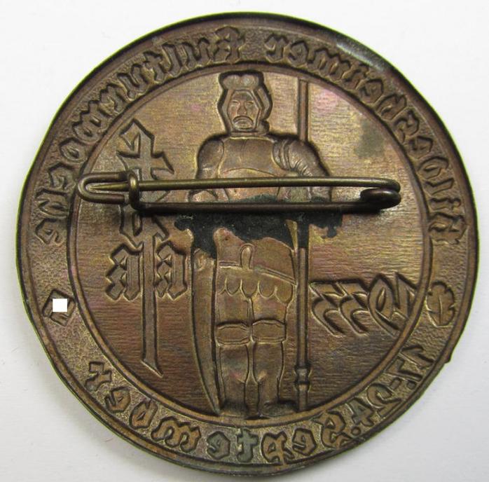 Detailed and pronounced, copper-bronze-toned, day-badge (ie. 'tinnie' or: 'Veranstaltungsabzeichen') as was issued to commemorate the: 'Hildesheimer Kulturwoche - 17.-24. September 1933'