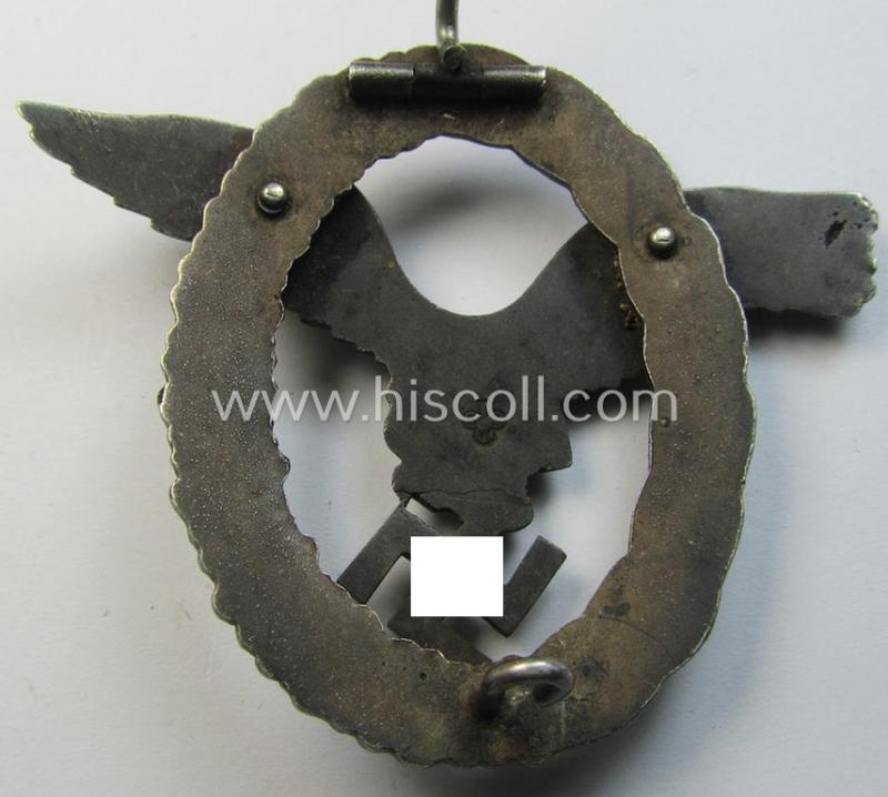 Superb, WH (Luftwaffe) 'Flugzeugführer-Abzeichen' (or: pilots'-badge) being a maker- (ie. 'BSW'-) marked- and typical 'Buntmetall'-based example as was produced by the maker (ie. 'Hersteller') named: 'Brüder Schneider' (ie. 'BSW')