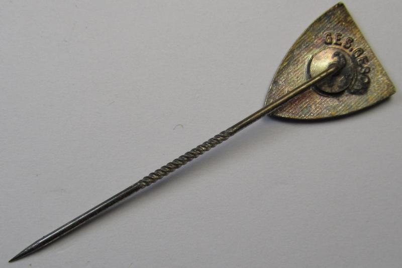 Membership-lapel-pin as was intended to signify membership within the: 'Nationalsocialistischer Reichskriegerbund' (ie. 'N.S.R.K.B.') being a non-maker-marked example that bears a: 'Ges.Gesch.'-patent-pending-designation on its back