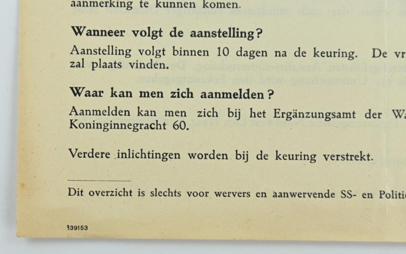 Dutch Waffen-SS Recruitment Form ''Westland'