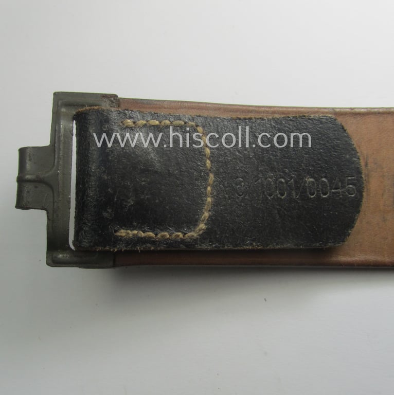 Hardly used, mid- (ie. later-) war-period, black-coloured WH (Heeres, Luftwaffe, Waffen-SS etc.) 'standard-issue'-pattern belt (ie. 'Koppelriemen') being a 110 cms. sized example that shows a (clear) makers'-designation (ie. 'RbN'-numeral)