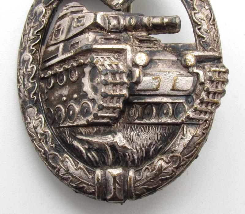 Panzer assault badge in silver "small w" Wurster, Rare