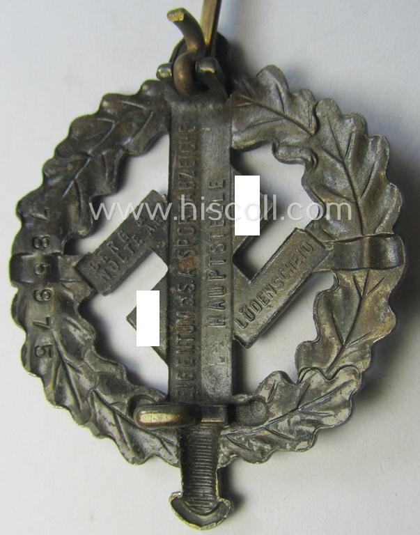 'SA-Sportabzeichen in Bronze' being a maker- (ie. 'Berg u. Nolte'-) marked example that shows the (unique) impressed bearers'-number: '785975'