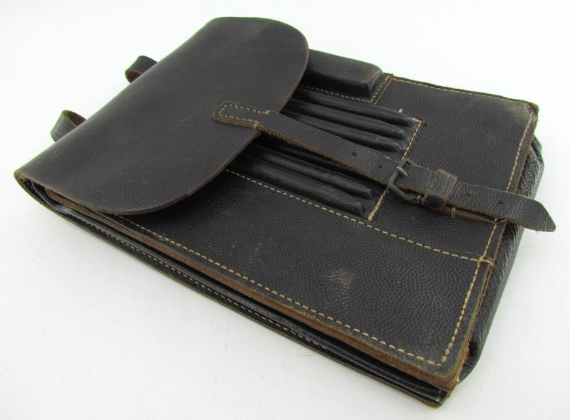 Wehrmacht Black Leather Map Case-Meldetasche