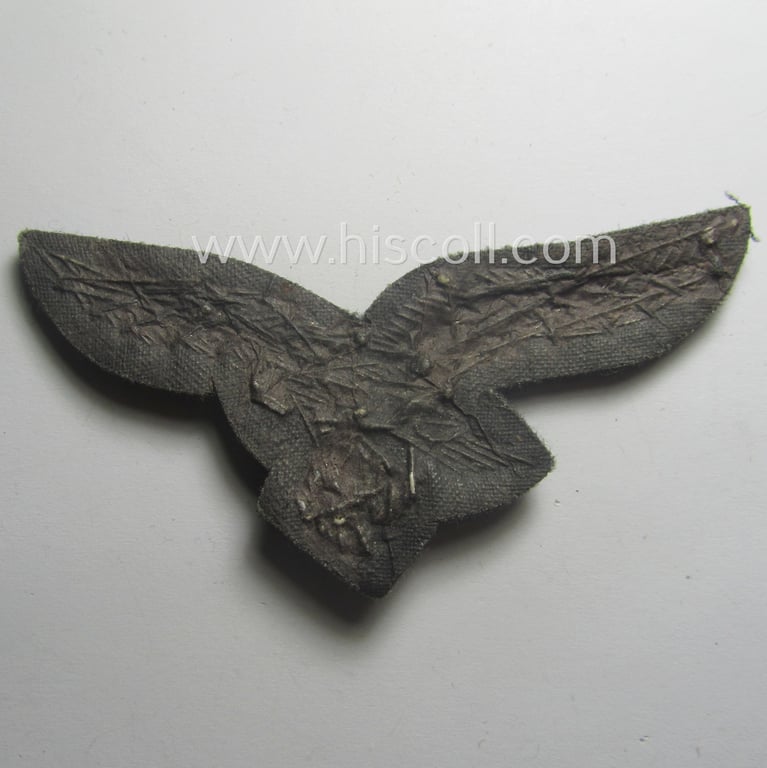 WH (Luftwaffe) officers'-pattern breast-eagle (ie. 'Brustadler für Offiziere der Luftwaffe') being a neatly hand-embroidered example of the: 'Extra Qualität' that comes in a moderately used- (ie. carefully tunic-removed-), condition