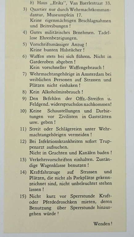 German Occupation Leaflet 'Wehrmachtkommandatur Amsterdam'