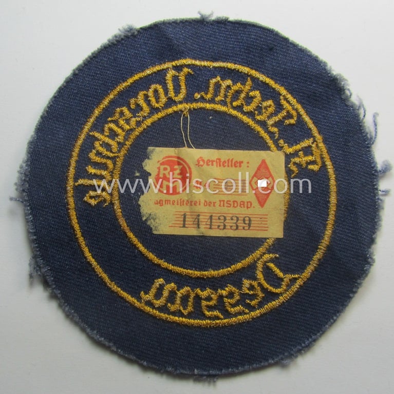 HJ- (ie. 'Flieger-HJ') specialist-armbadge (or: 'Schulabzeichen') depicting the text: 'Techn. Vorschule d. Luftwaffe - 1 - Dessau' (still retaining most of its 'RzM'-etiket!)