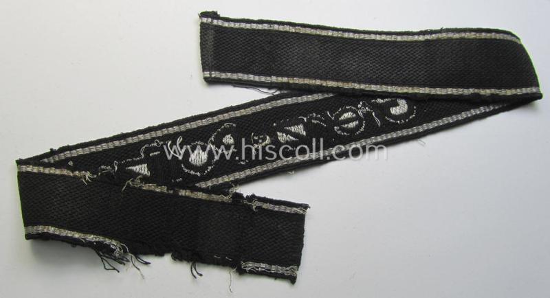 Attractive, officers'-type SS (ie. 'Sicherheitsdienst- o. SD'-) related cuff-title (ie. 'Ärmelstreifen') as executed in flat-wire 'BeVo'-weave-pattern (in Latin-styled script) for an officer who served within the: 'Grenzpolizei'