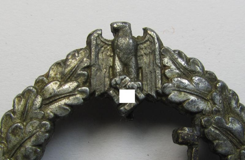 Attractive - albeit heavingly worn! - WH (Kriegsmarine) 'Zerstörerkriegsabzeichen' being a maker-marked example as executed in 'Buntmetall' (ie. 'Tombak') as was produced by the desirable maker (ie. 'Hersteller'): 'Schwerin - Berlin'