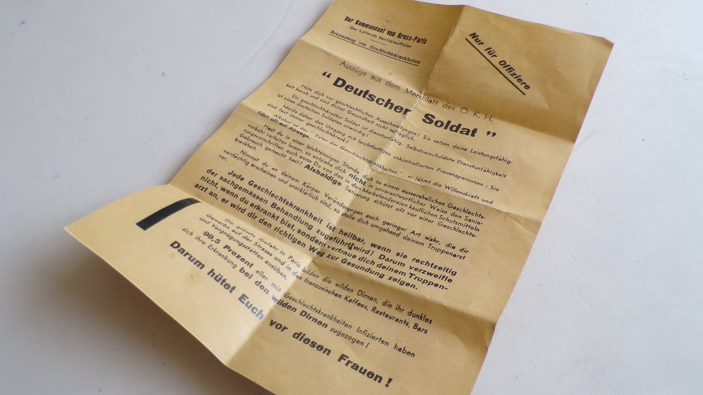Wehrmacht Anti-VD Warning Pamphlet PARIS