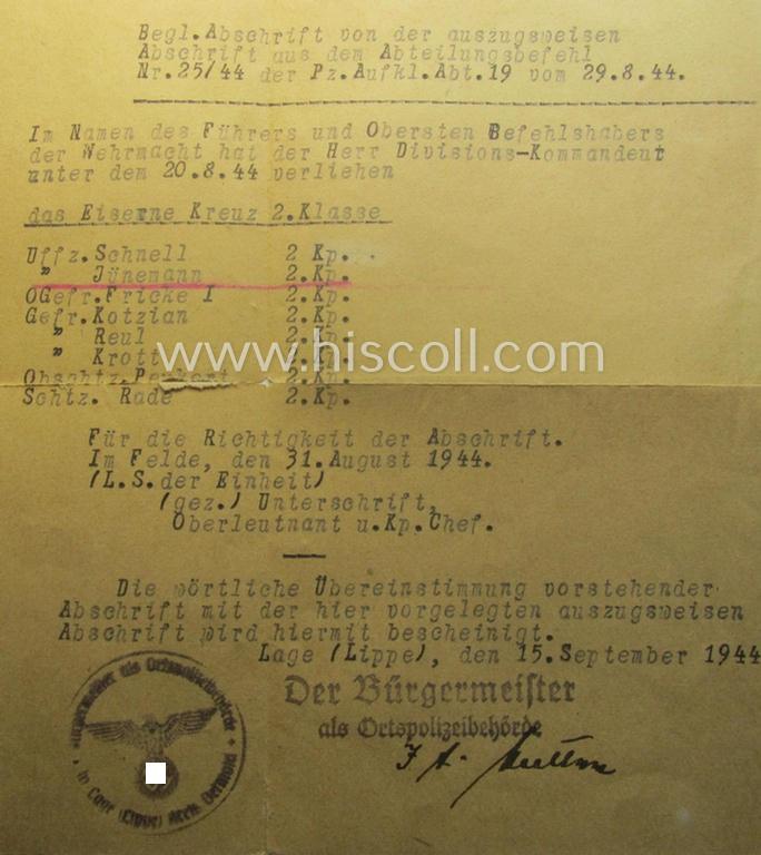 Interesting (and complete!) 'Eisernes Kreuz II. Klasse'-set comprising of a non-maker-marked example that comes stored in its period, 'Zellstoff'-based pouch by the distributor (ie. 'Hersteller'): 'Gottlieb & Wagner - Oberstein/Nahe'