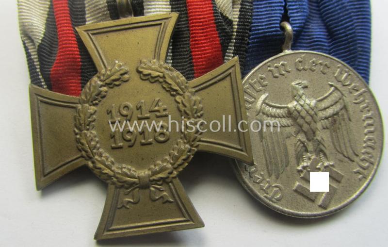 Interesting, 'Orden- o. Doppelspange' depicting a: 'Kriegsteilnehmerkreuz ohne Schwn.') and a: 'WH KM o. Heeres Dienstauszeichnung für 4 Jahre t.D.'