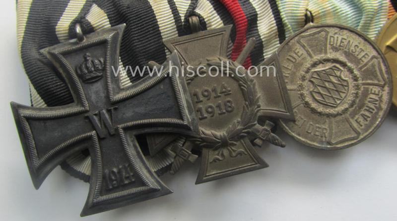 5-pieced, WWI- (ie. TR-) period medal-bar (ie. 'Ordenspange') & accomp. 'Feld-/Bandspange' resp. depicting a WWI-period: 'EKII.Kl.', a: FKK 1914-18', a: 'Bayr. TD'-medal, a: Czech 'Anschluss'-medal and a: 'LS-Ez. der 2.Stf.'