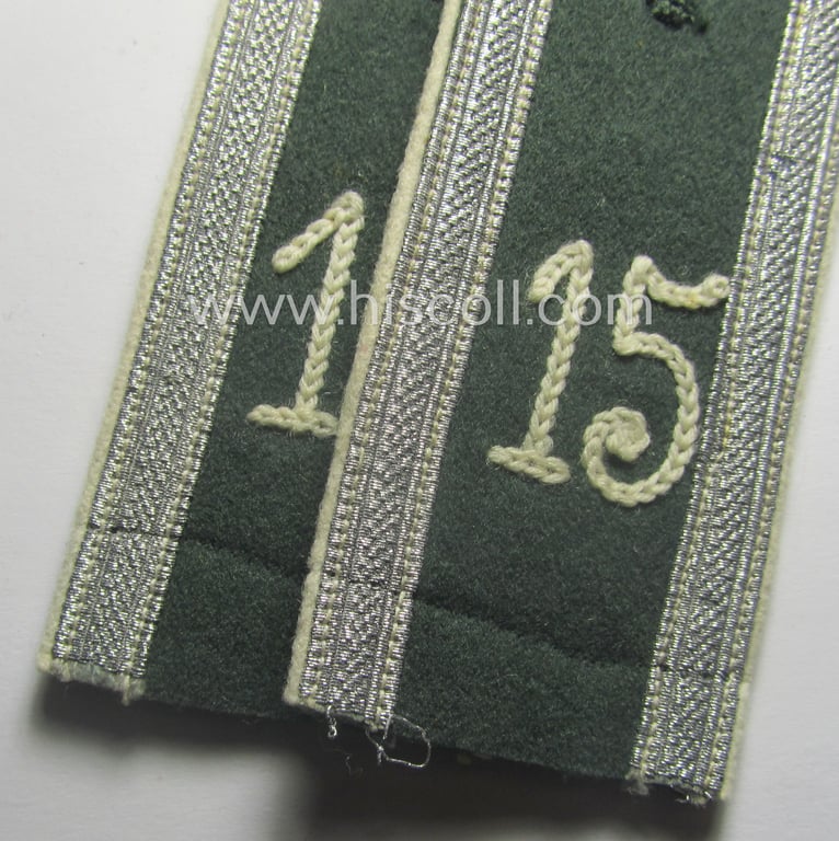 Pair of early- (ie. pre-) war-period- (ie. 'M39/M40'-pattern), WH (Heeres) 'cyphered' NCO-type shoulderstraps: 'Unteroffizier des Infanterie-Rgts. 15'